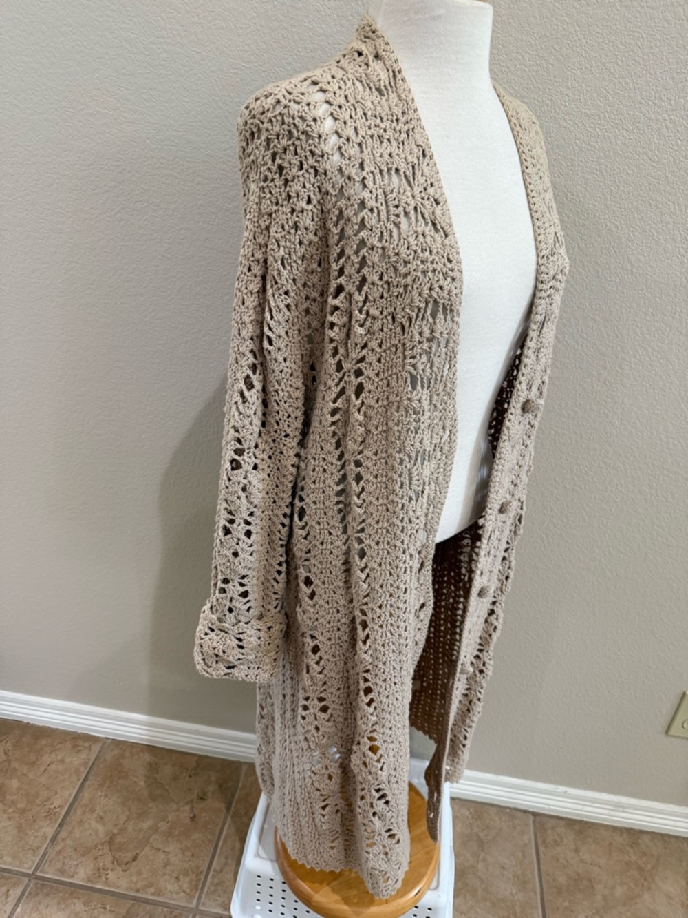 J. Jill Duster Cardigan Cotton Acrylic Blend Oatmeal Beige Long Sweater Sz L - Picture 6 of 8